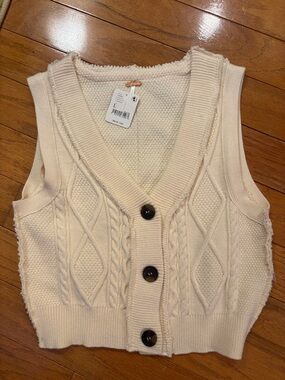 Free People Cream Cable Knit Button Front Sweater Vest🤍Large